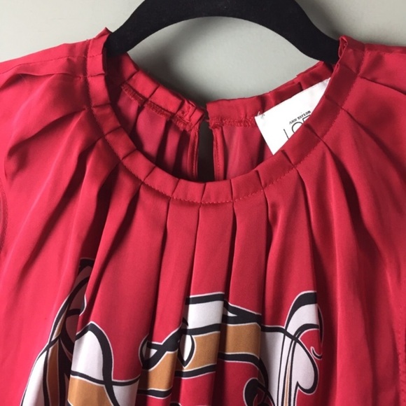 Loft Gathered Collar Scarf Print Red Blouse XSP - Picture 4 of 8